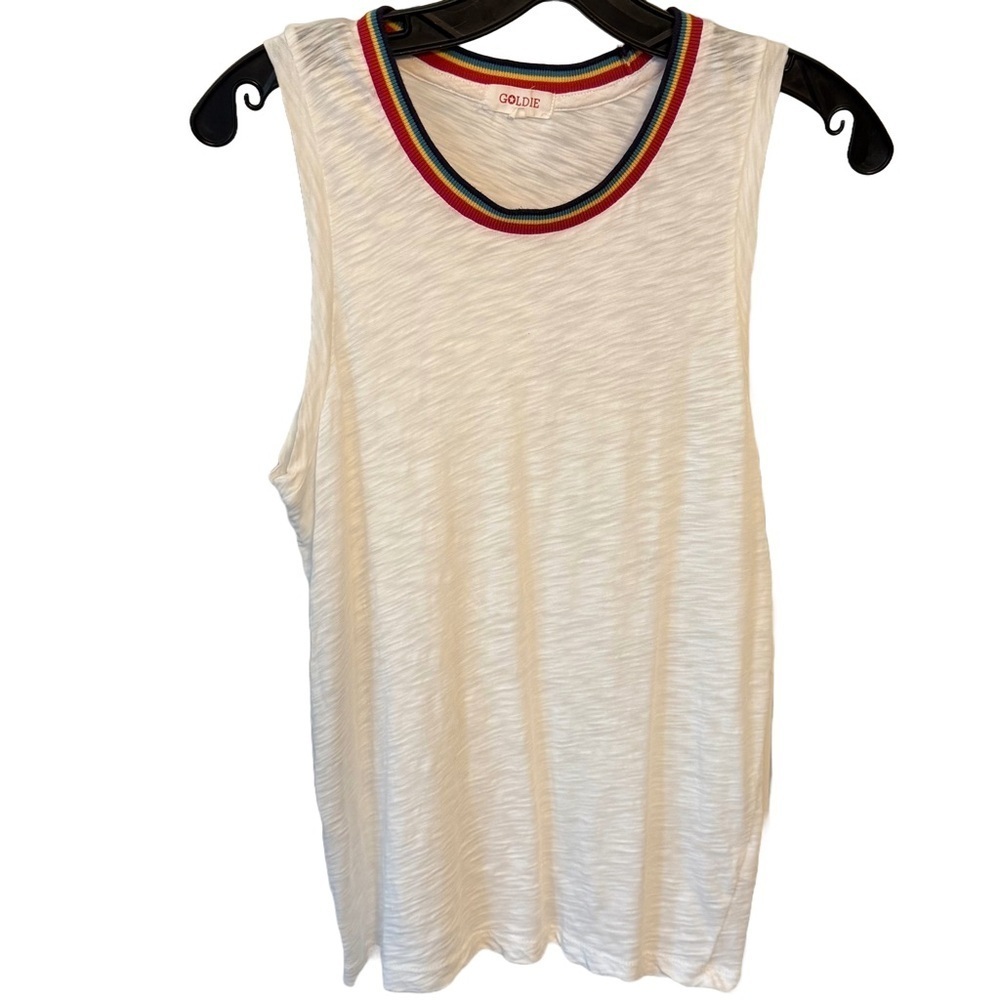 Goldie women’s Rainbow Ringer Sleeveless Top Tank Shirt Size Small